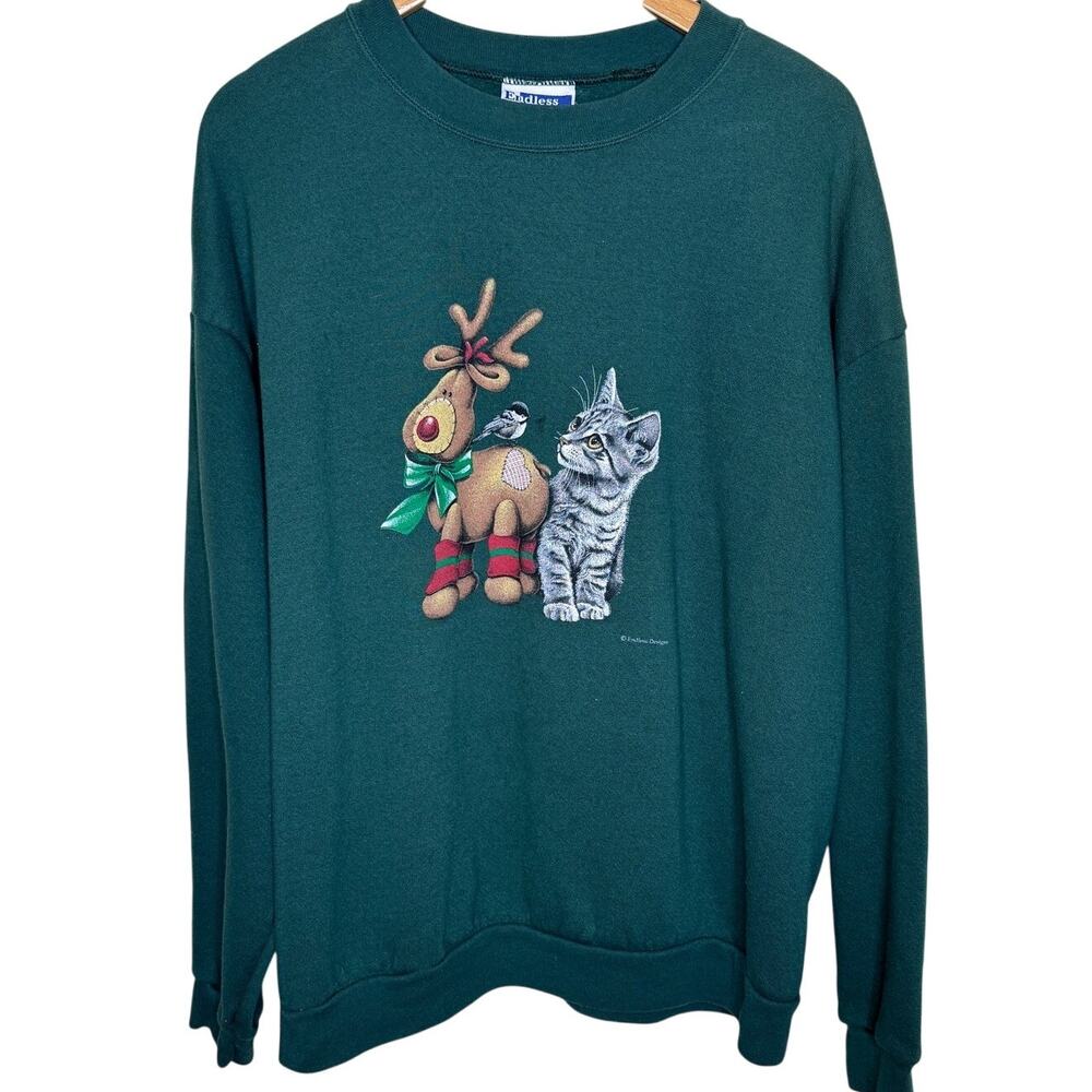 Vintage 90s Cat, Reindeer & Bird by Endless Designs Crewneck Size: X- Large